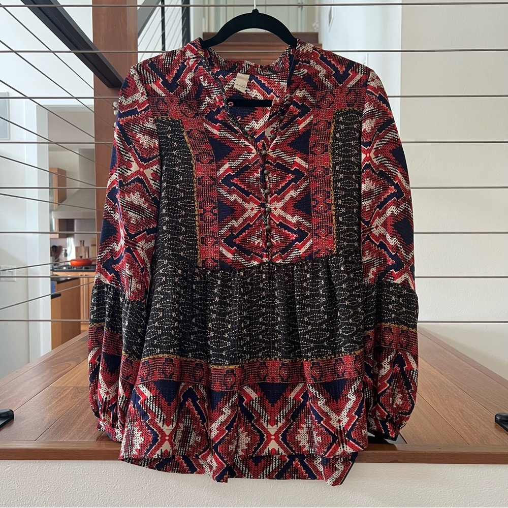 Black and Pink Long Sleeve Boxy Blouse
